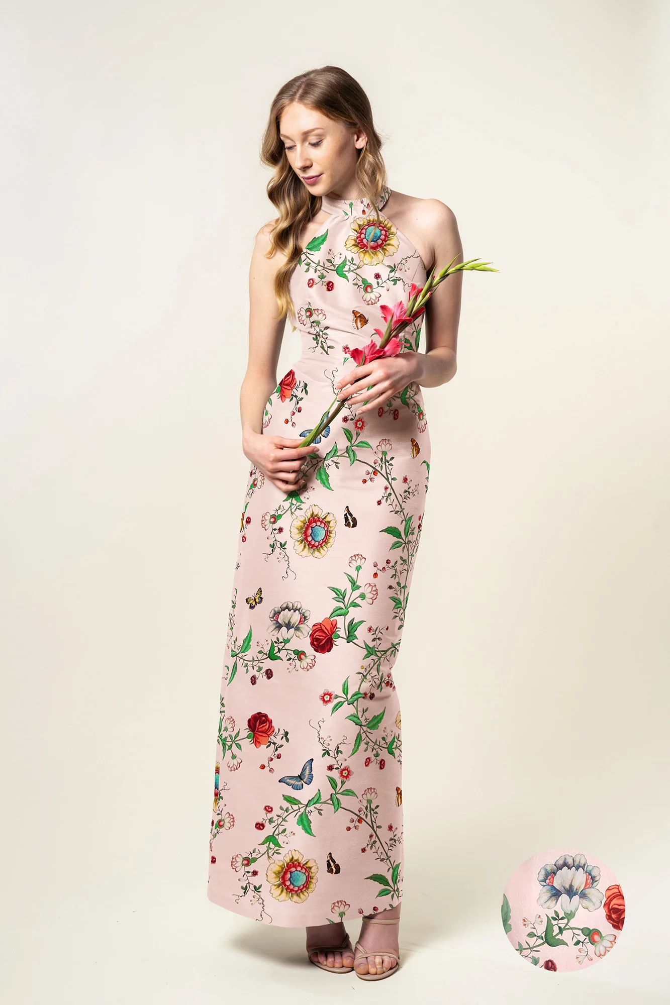 Abby Bodice with Straight Skirt Floor in Floral Vine Sateen - Image 2