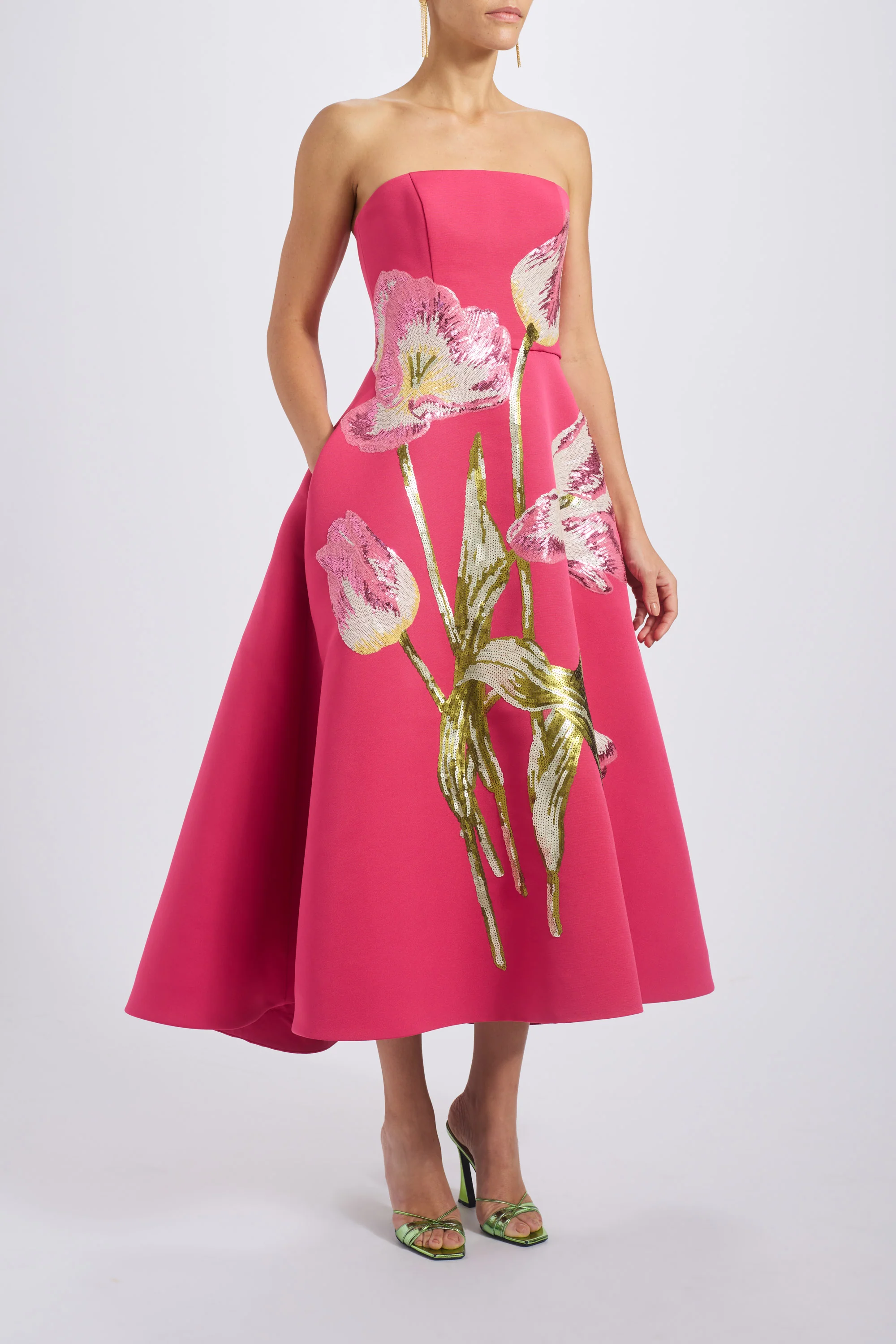 Amsale Evening Sequin Applique Midi Dress P820A in Cerise - Image 4
