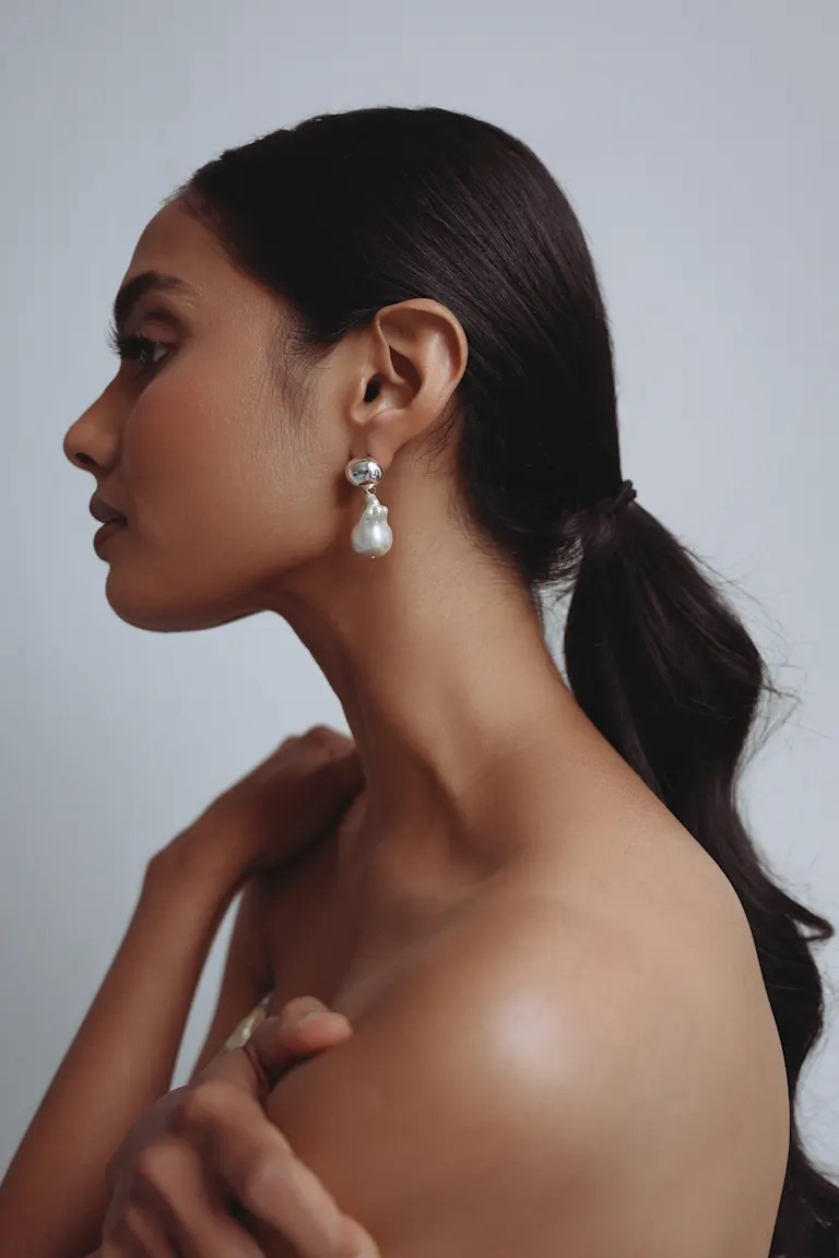 Aurelia Metal and Pearl Drop Earring - Image 4