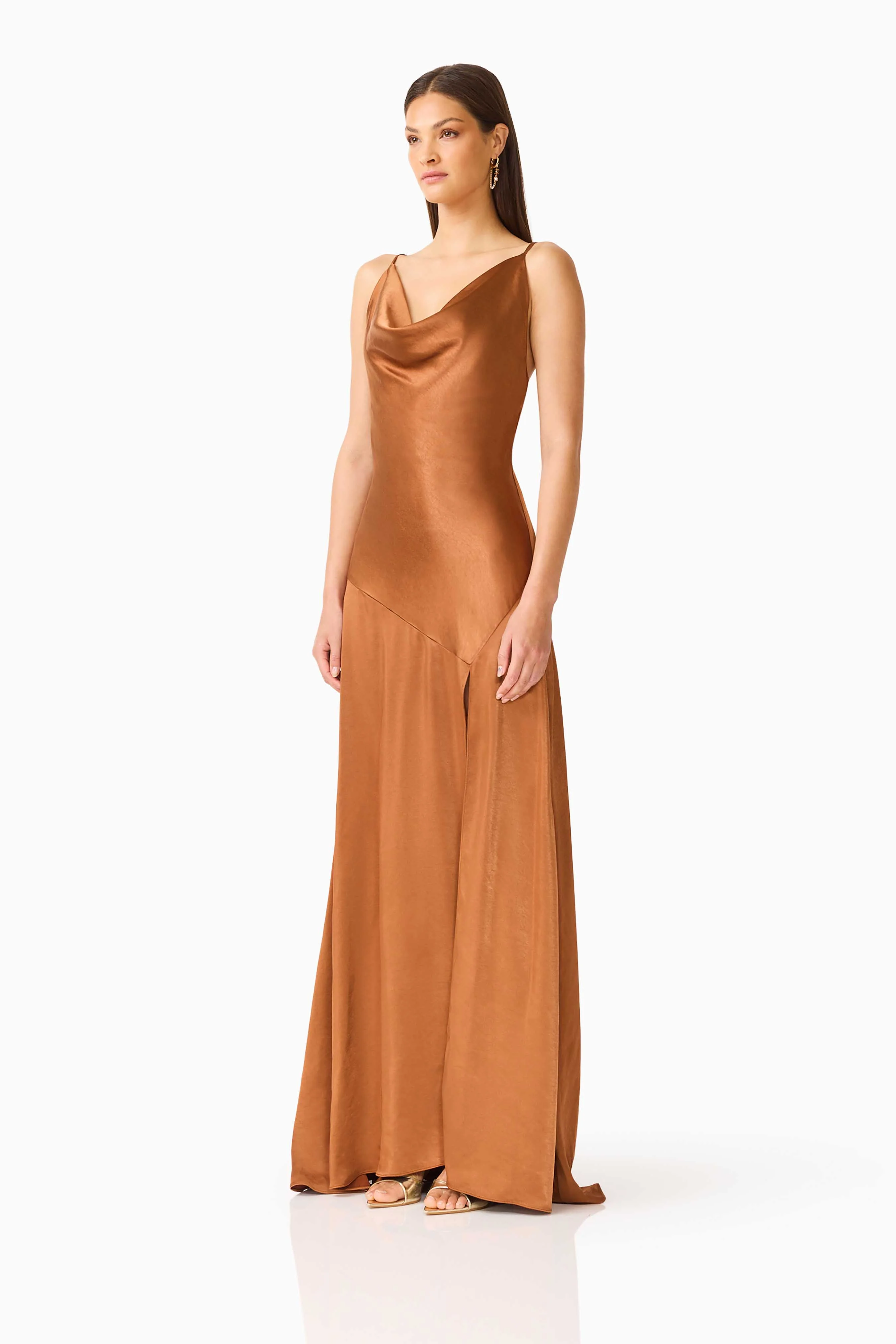 Clementine Cowl Neck Maxi Dress in Brown - Image 2