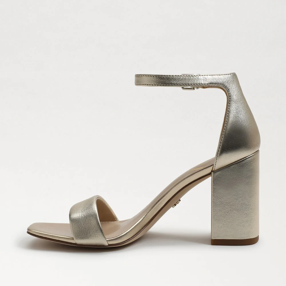 Daniella Block Heel Sandal in Gold Metallic Leather - Image 4