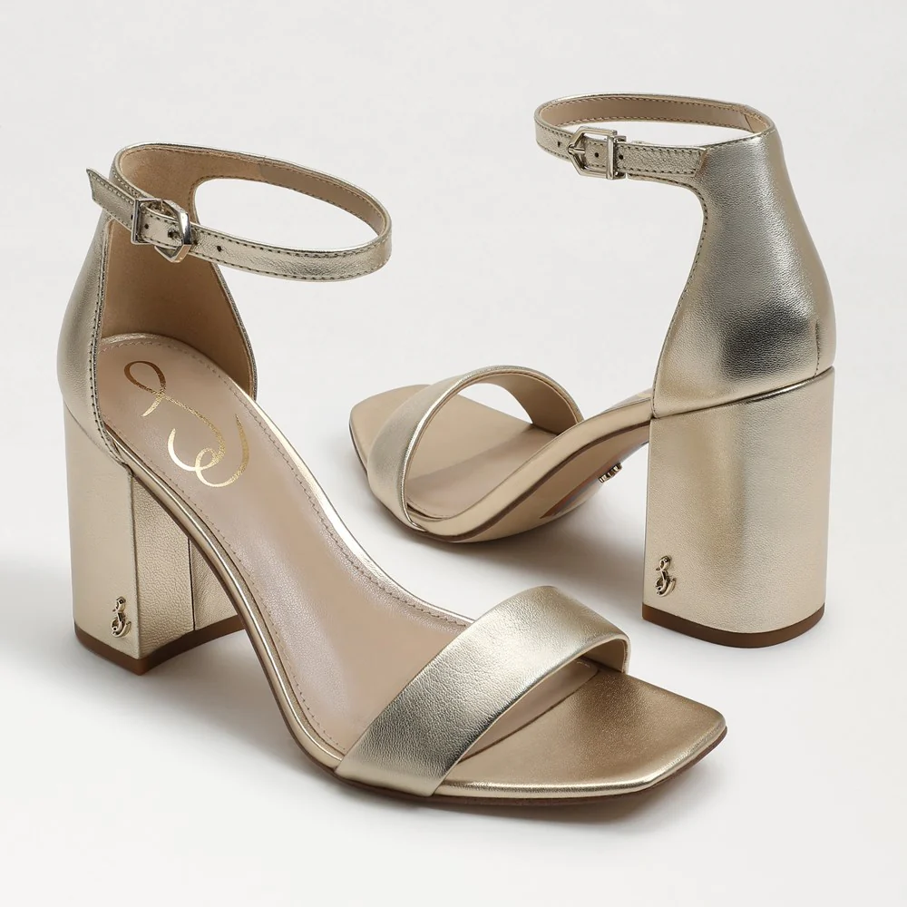 Daniella Block Heel Sandal in Gold Metallic Leather - Image 7