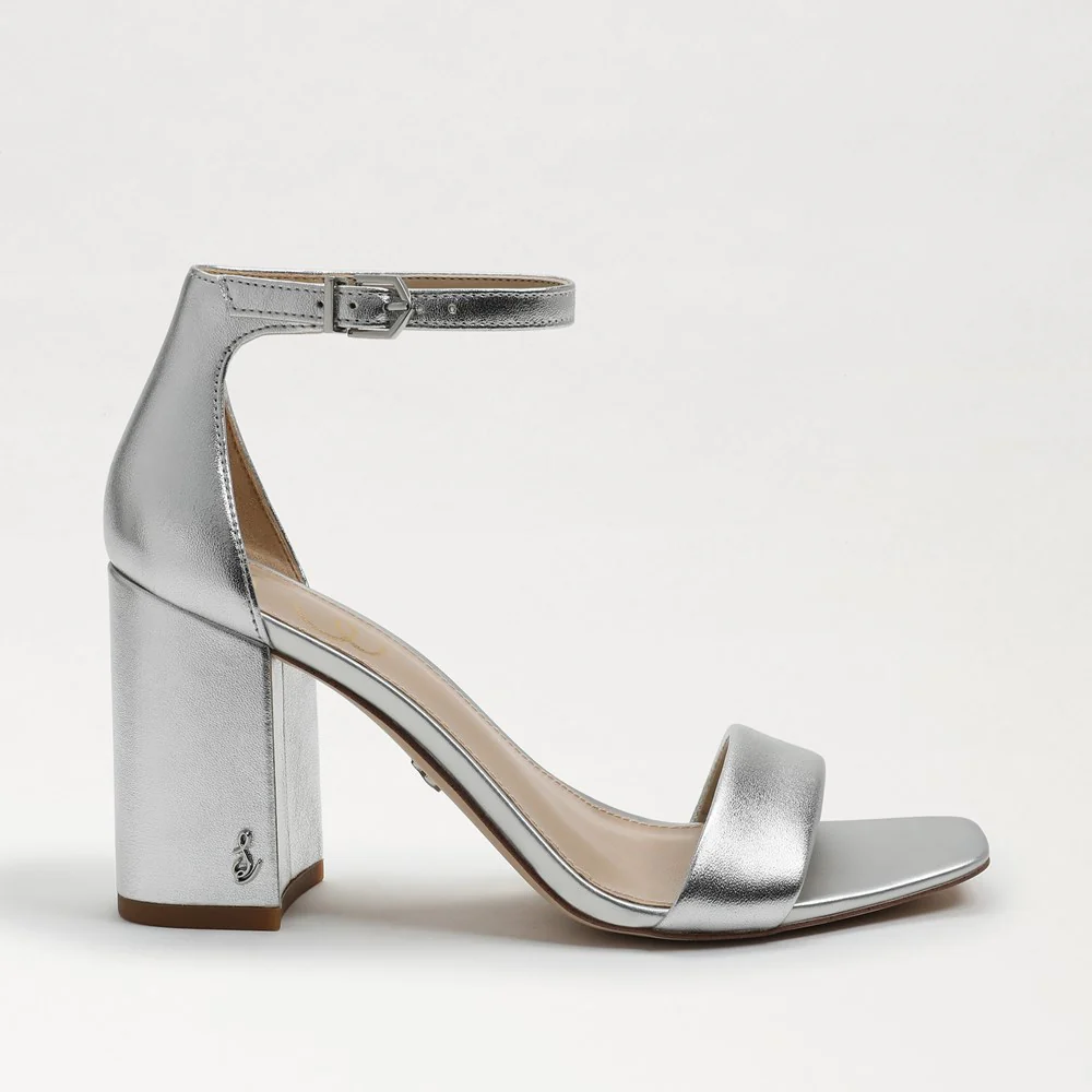 Daniella Block Heel Sandal in Silver Metallic Leather - Image 2