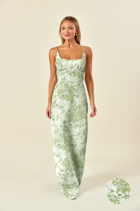 Jane Bodice with Straight Skirt in Garden Flora Jacquard