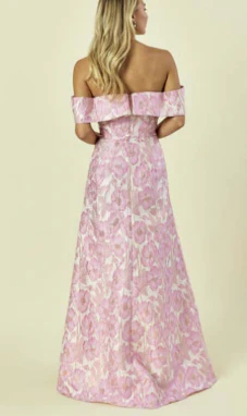 LulaKate Christy Evening Dress in Metallic Floral Jacquard - Image 3