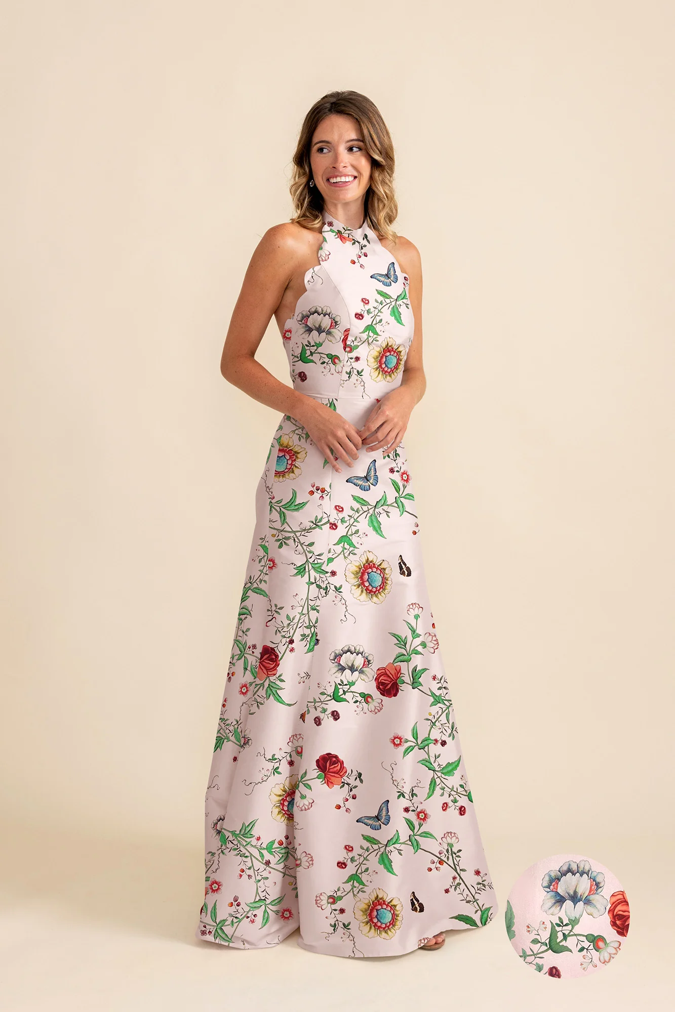 Margot Bodice with Trumpet Skirt in Floral Vine Sateen - Image 2