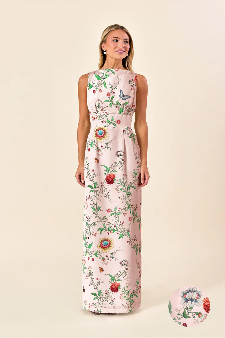 Sabrina Bodice with Straight Skirt Floor in Floral Vine Sateen